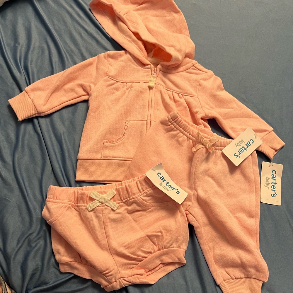 Carters NWT baby girls 3 months 3 pc lot pink jacket pants and shorts set
